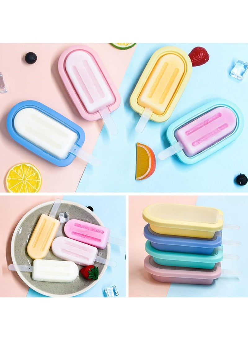 Oasisgalore - 4 Pieces Ice Cream Moulds with Sticks, Reusable Silicone Ice Lolly Molds, Mini Ice Cream Maker with Non-Spill Lid, BPA Free Popsicle Molds Set, DIY Homemade Dessert Mould - Image 1