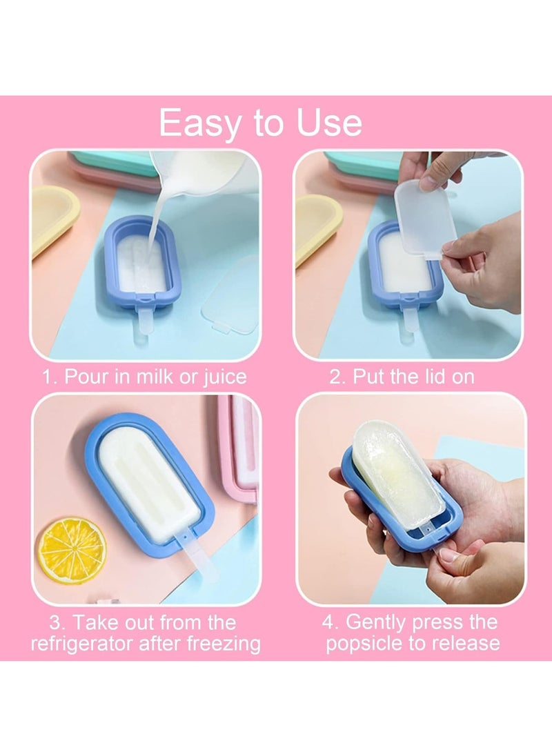 Oasisgalore - 4 Pieces Ice Cream Moulds with Sticks, Reusable Silicone Ice Lolly Molds, Mini Ice Cream Maker with Non-Spill Lid, BPA Free Popsicle Molds Set, DIY Homemade Dessert Mould - Image 1