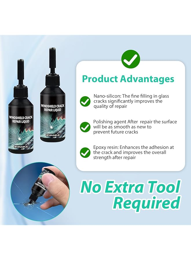 Excefore Crack Repair Kit, Diy Car Windshield Repair Kit, Upgrade Windshield Crack Repair Kit, For Bulls Eyes Star Half Moon Long Crack Combination Repairment (2 Set) - Image 2