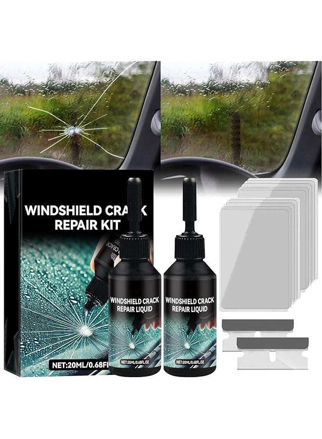 Excefore Crack Repair Kit, Diy Car Windshield Repair Kit, Upgrade Windshield Crack Repair Kit, For Bulls Eyes Star Half Moon Long Crack Combination Repairment (2 Set) - Image 1
