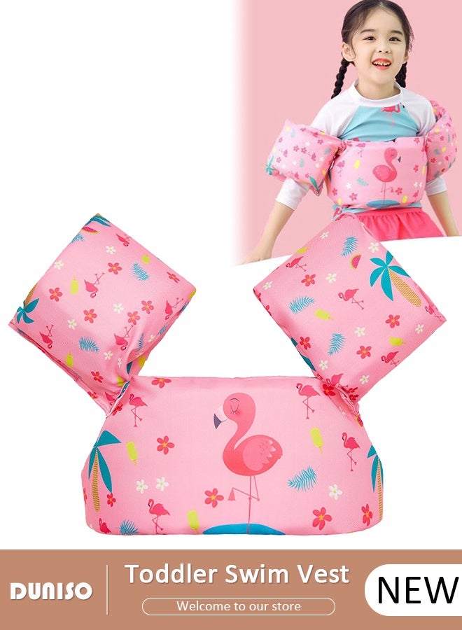 DUNISO Kids Swim Vest Pink Flamingo Kids Swimming Float Vest with Arm Kids Water Wings Toddler Swimming Training Jacket Toddler Swim Vest Toddler Float with Arm Wings Safety Swim Aid Jumper for Sea/Pool/Beach/Training - Image 1