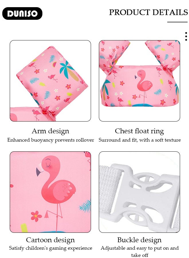 DUNISO Kids Swim Vest Pink Flamingo Kids Swimming Float Vest with Arm Kids Water Wings Toddler Swimming Training Jacket Toddler Swim Vest Toddler Float with Arm Wings Safety Swim Aid Jumper for Sea/Pool/Beach/Training - Image 4