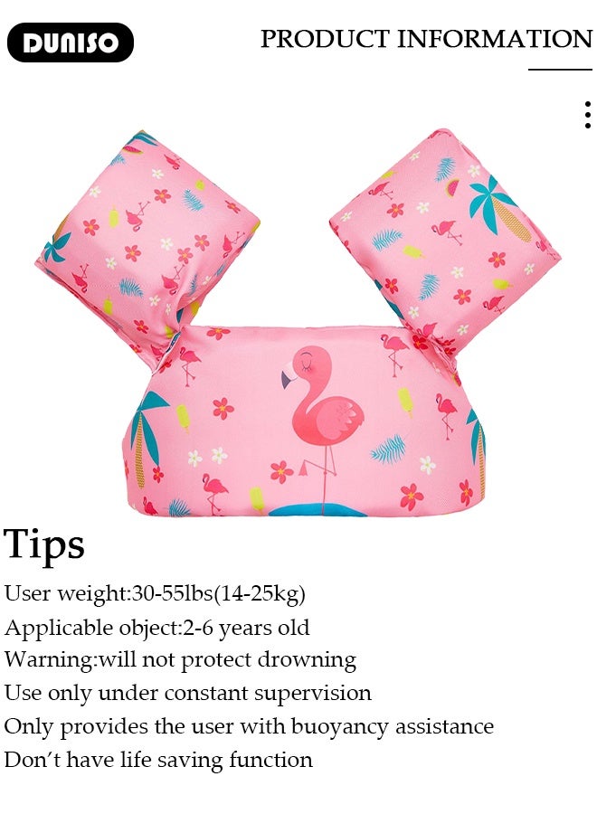 DUNISO Kids Swim Vest Pink Flamingo Kids Swimming Float Vest with Arm Kids Water Wings Toddler Swimming Training Jacket Toddler Swim Vest Toddler Float with Arm Wings Safety Swim Aid Jumper for Sea/Pool/Beach/Training - Image 3