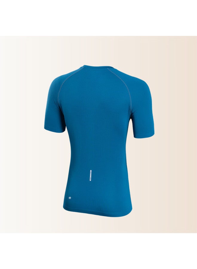 UTO Men'S Quick Dry T-Shirt Outdoor Sports Short Sleeve Professional Marathon Running Top - Aquamarine Blue L - Image 2