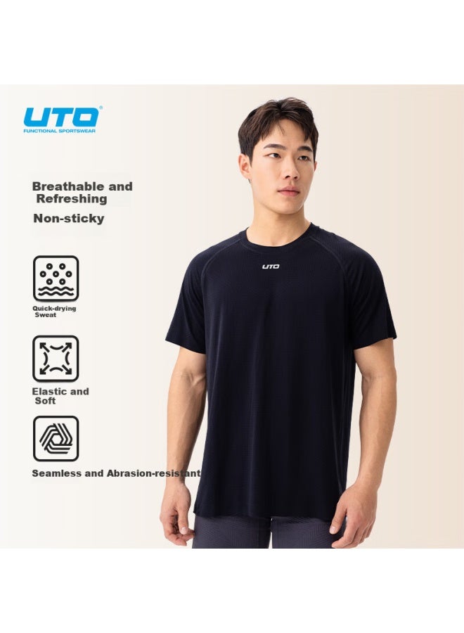UTO Men'S Quick Dry T-Shirt Outdoor Sports Short Sleeve Professional Marathon Running Top - Aquamarine Blue L - Image 1