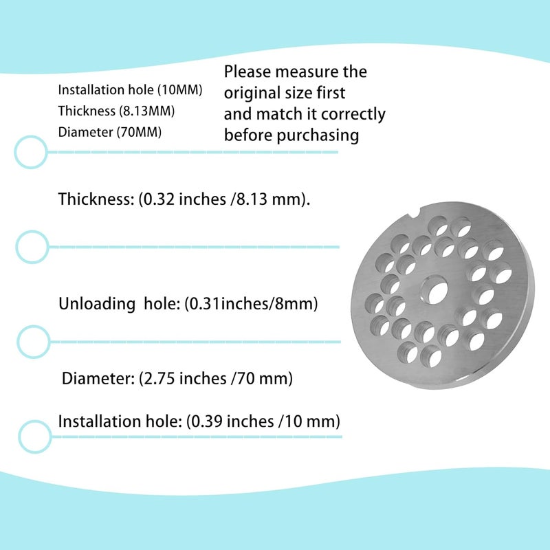 OUSTUE #12 Stainless Steel Meat Grinder Plate Discs Blades Compatible with FGA Food Chopper and Hobart, Cabelas, Weston, LEM, MTN Meat Grinders,Cutting Disks Heavy Duty (8/25 Hole Plate) - Image 2