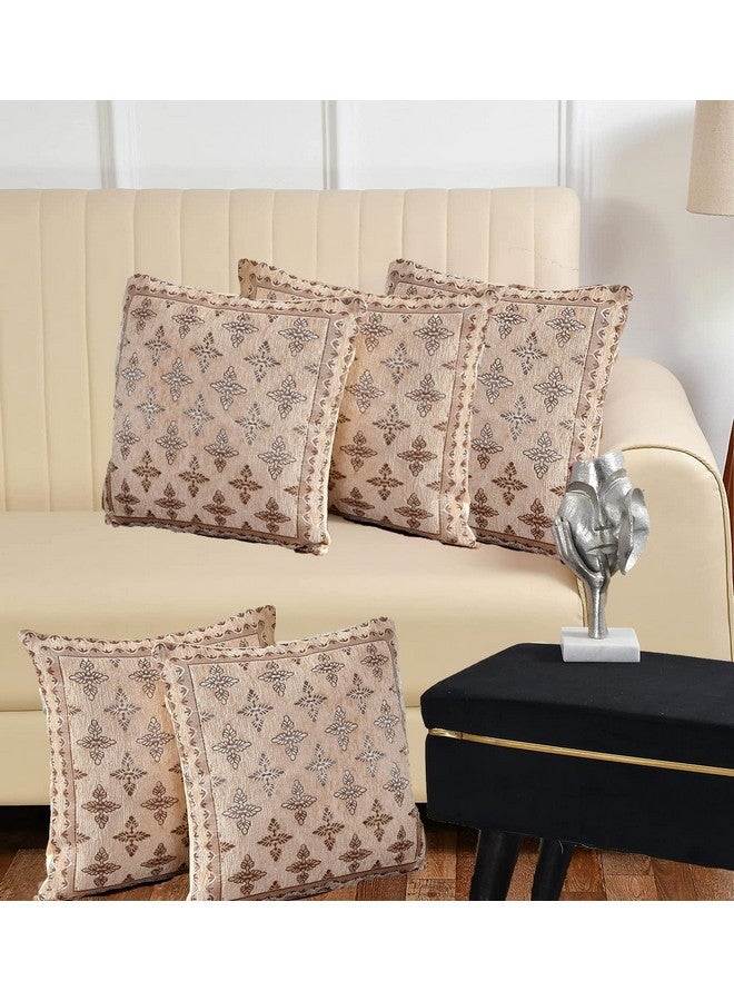 DECOMIZER DECOMIZER Jacquard Geomteric Cushion Covers 16 Inch X 16 Inch Set Of 5 Ethnic Motifs 240 TC Cushion Covers,Design- Plus,Color- Beige - Image 1