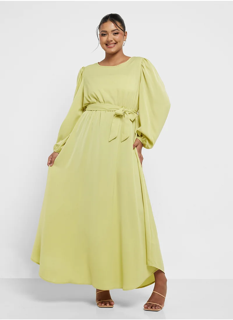 جينجر بلس Puff Sleeves Belted Maxi Dress