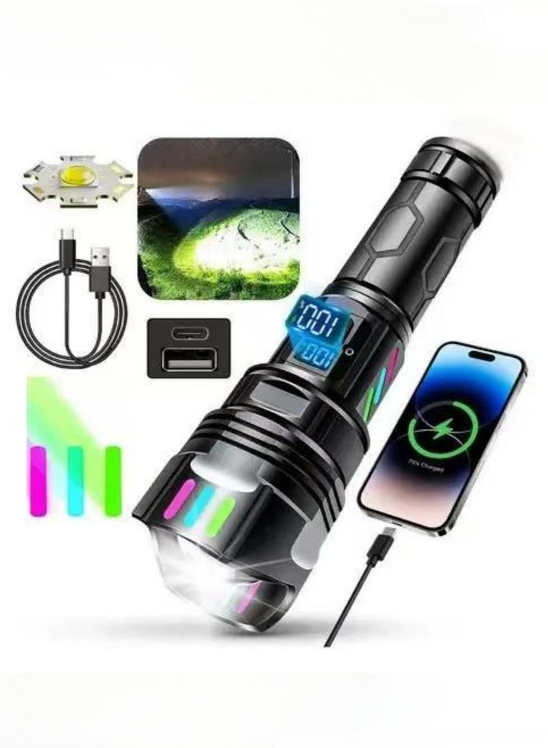 Rechargeable LED Flashlights, Super Bright Zoomable Flashlight with 5 Modes, Adjustable High Lumens with LCD display, Handheld Light with 26650 Battery Camping Outdoor Emergency - Image 1