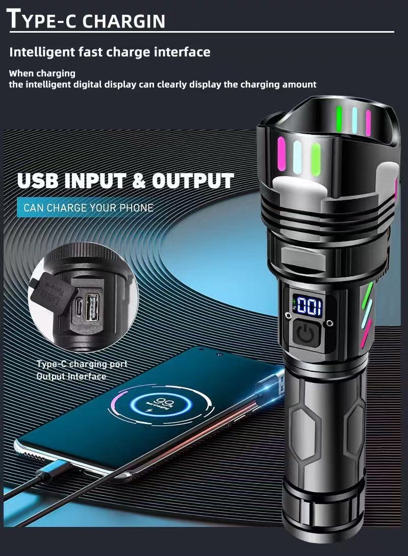 Rechargeable LED Flashlights, Super Bright Zoomable Flashlight with 5 Modes, Adjustable High Lumens with LCD display, Handheld Light with 26650 Battery Camping Outdoor Emergency - Image 4