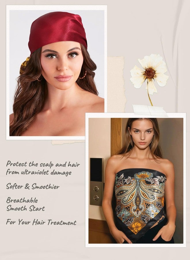 سي اتش ال اي انس اس وشاح رأس كبير من الساتان من تشلينز، مقاس 35 بوصة، قطعتان، مربعتان، يشبه الحرير، لربط الشعر أو لف الرقبة، بنقشة بيزلي (أسود + أحمر)، مقاس واحد - Image 3