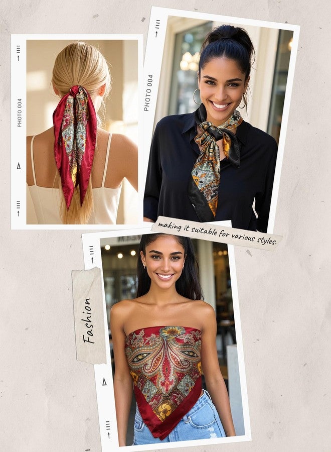 سي اتش ال اي انس اس وشاح رأس كبير من الساتان من تشلينز، مقاس 35 بوصة، قطعتان، مربعتان، يشبه الحرير، لربط الشعر أو لف الرقبة، بنقشة بيزلي (أسود + أحمر)، مقاس واحد - Image 5