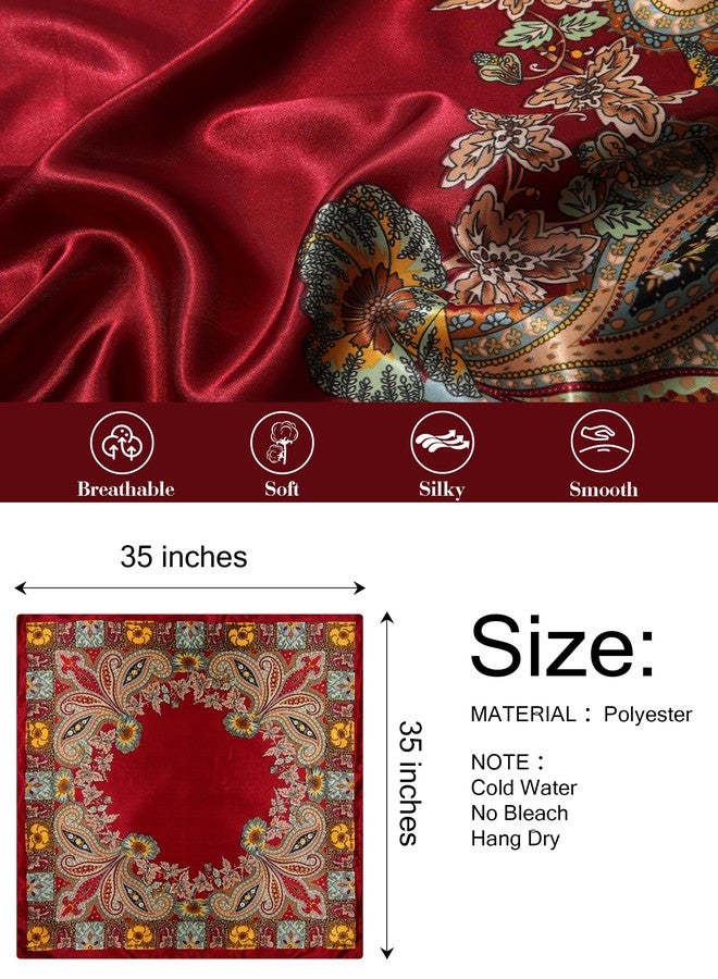 سي اتش ال اي انس اس وشاح رأس كبير من الساتان من تشلينز، مقاس 35 بوصة، قطعتان، مربعتان، يشبه الحرير، لربط الشعر أو لف الرقبة، بنقشة بيزلي (أسود + أحمر)، مقاس واحد - Image 2