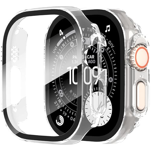 Diruite Suoman 2-Pack for Apple Watch Ultra 3/2/1 49mm Case, Ultra-Thin Tempered Glass Screen Protector, All-Around PC Protection Cover for iWatch Ultra 49mm 3/2/1 - Clear - Image 1