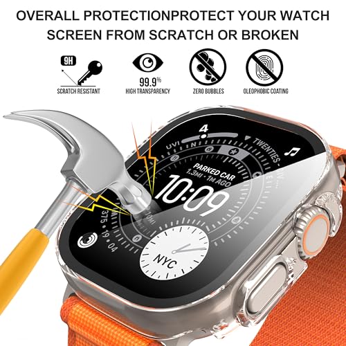 Diruite Suoman 2-Pack for Apple Watch Ultra 3/2/1 49mm Case, Ultra-Thin Tempered Glass Screen Protector, All-Around PC Protection Cover for iWatch Ultra 49mm 3/2/1 - Clear - Image 5