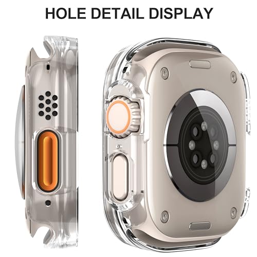 Diruite Suoman 2-Pack for Apple Watch Ultra 3/2/1 49mm Case, Ultra-Thin Tempered Glass Screen Protector, All-Around PC Protection Cover for iWatch Ultra 49mm 3/2/1 - Clear - Image 3