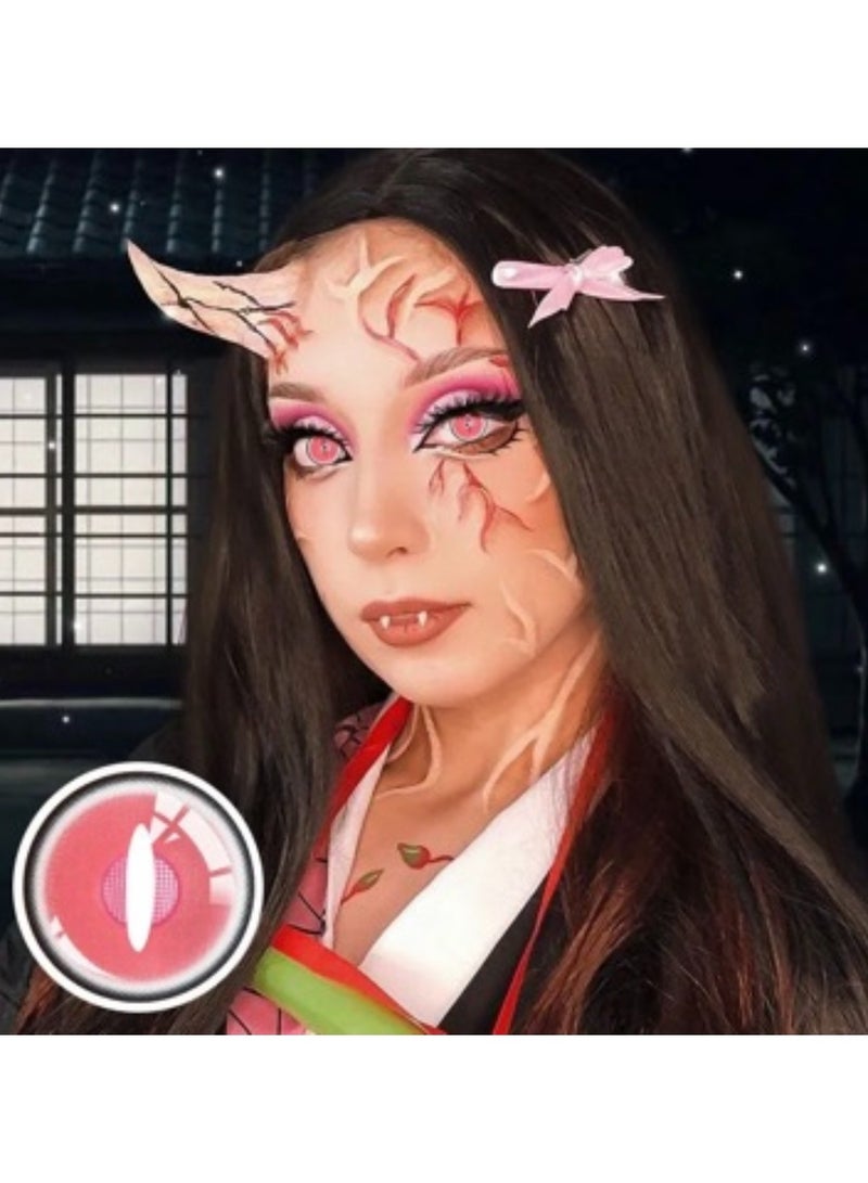 Unibling Demon Slayer Kamado Nezuko Yearly Colored Contact Lenses,  Unisex Cosmetic Cosplay Contact Lenses, Enlargement Collection, Light Pink, With Case - Image 2