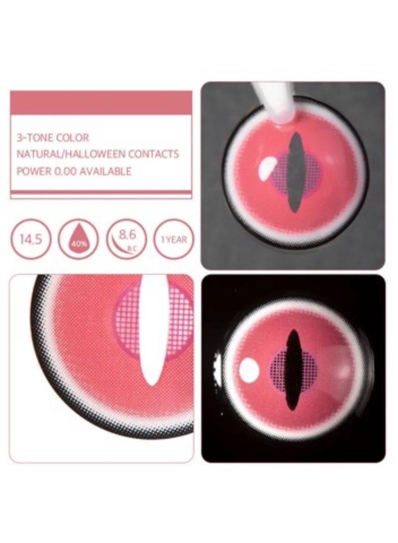 Unibling Demon Slayer Kamado Nezuko Yearly Colored Contact Lenses,  Unisex Cosmetic Cosplay Contact Lenses, Enlargement Collection, Light Pink, With Case - Image 3