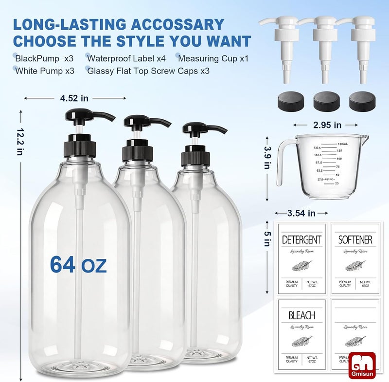 جميسون Gmisun Laundry Detergent Soap Dispenser, Liquid Container For Farmhouse Room Decor, Organizer Detergentsoftenerbleach Storage Bottle(64 Oz Set Of 3) - Image 3