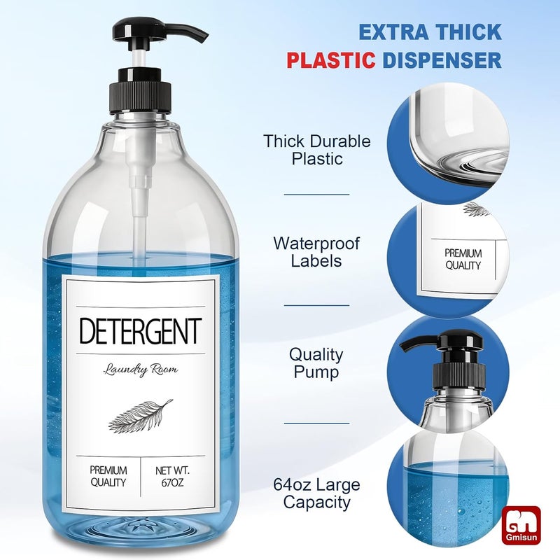 جميسون Gmisun Laundry Detergent Soap Dispenser, Liquid Container For Farmhouse Room Decor, Organizer Detergentsoftenerbleach Storage Bottle(64 Oz Set Of 3) - Image 4