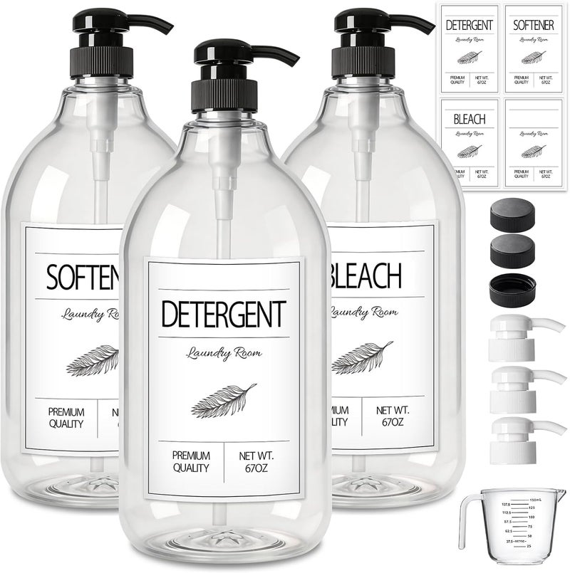 جميسون Gmisun Laundry Detergent Soap Dispenser, Liquid Container For Farmhouse Room Decor, Organizer Detergentsoftenerbleach Storage Bottle(64 Oz Set Of 3) - Image 1