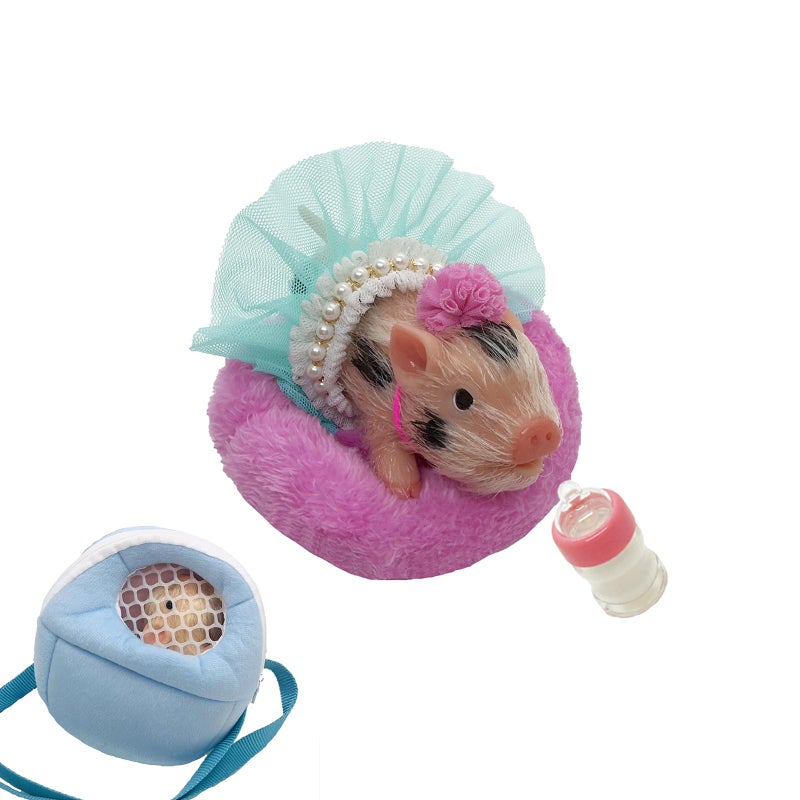 VOLOBE Silicone Piglet with Blue Portable Carrier Bag 5 Inches Realistic Piglet with Sleeping Pad Accessories for Kids Boy Girl Christmas Birthday GiftElla with Bag - Image 3