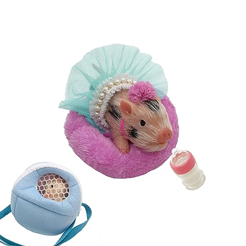 VOLOBE Silicone Piglet with Blue Portable Carrier Bag 5 Inches Realistic Piglet with Sleeping Pad Accessories for Kids Boy Girl Christmas Birthday GiftElla with Bag - Image 1