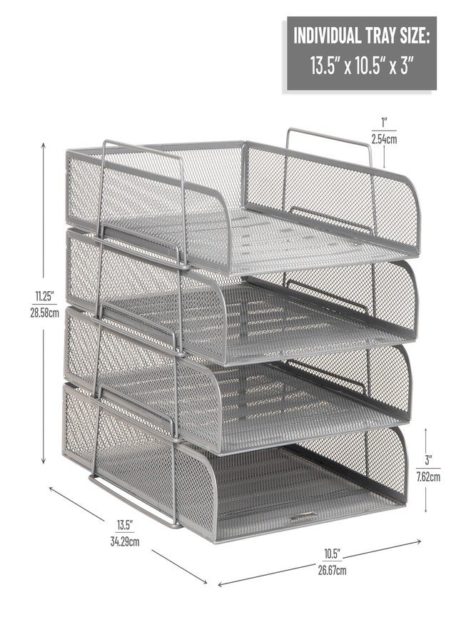 Mind Reader Stackable Paper Tray, Desktop Organizer, File Storage, Office, Metal Mesh, 10.5" L x 13.5" W x 11.25" H, 4 Pcs., Silver - Image 3