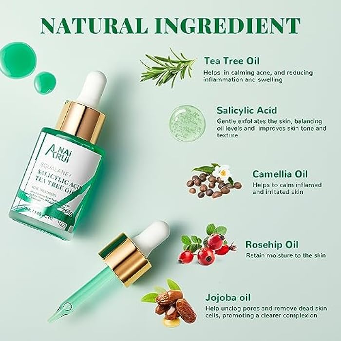 ANAI RUI Acne Face Oil,Tea Tree Oil with Salicylic Acid,Acne Prone Skin Oil,Soothe Acne,Redness Relief, Tea Tree Oil for Face,Back, Clarifying & Purifying 1Fl.OZ - Image 3