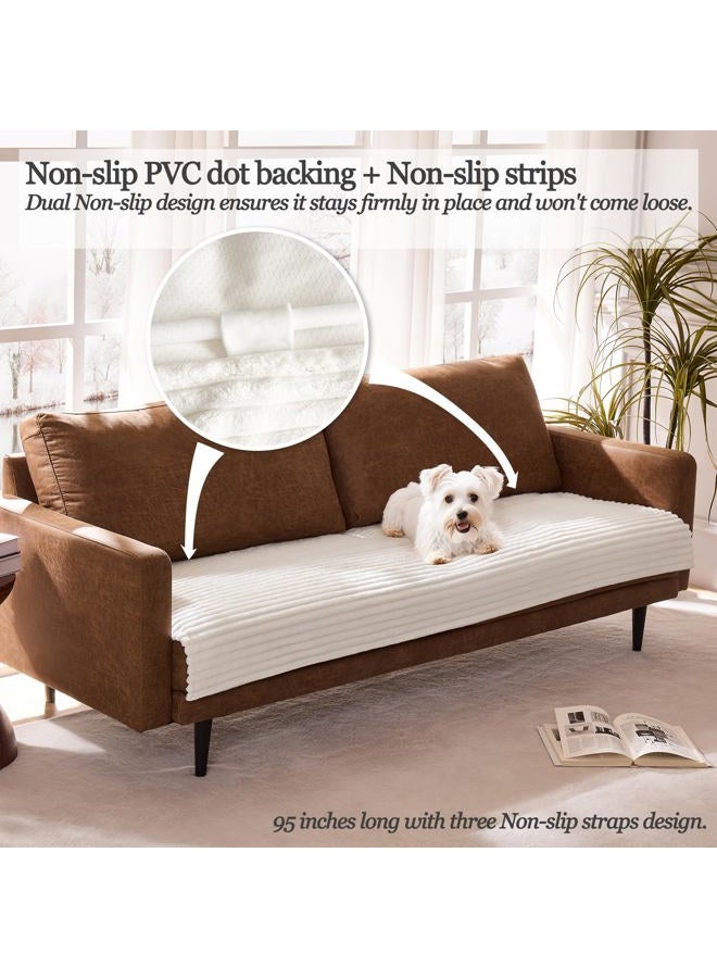 Meider Dual Non-Slip Couch Cover for Dogs Waterproof, Fuzzy Soft Pet Couch Covers for Sofa 3 Cushion, Pet Friendly Soft Dog Bed Covers Sofa Cover Washable (White, 33" x 75" 1 Pack) - Image 2