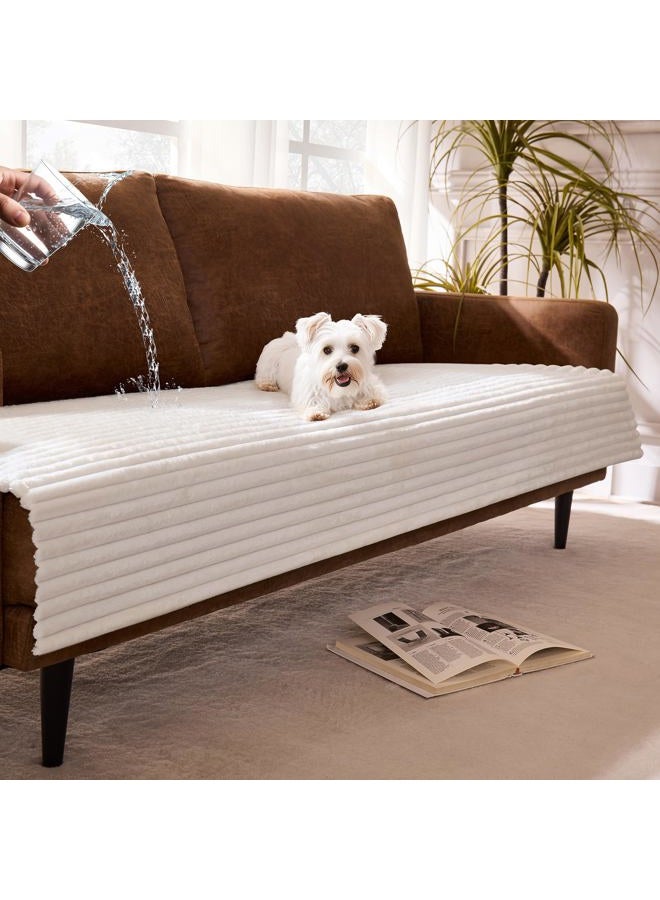 Meider Dual Non-Slip Couch Cover for Dogs Waterproof, Fuzzy Soft Pet Couch Covers for Sofa 3 Cushion, Pet Friendly Soft Dog Bed Covers Sofa Cover Washable (White, 33" x 75" 1 Pack) - Image 1