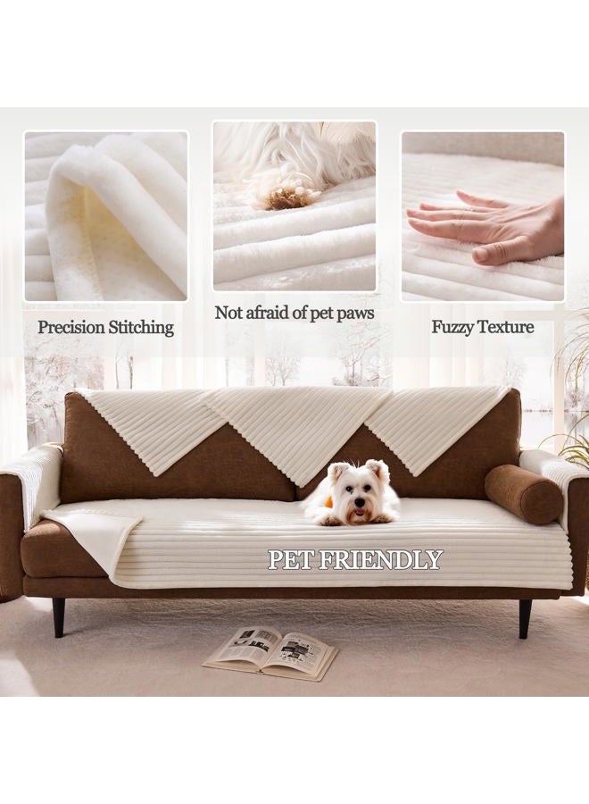 Meider Dual Non-Slip Couch Cover for Dogs Waterproof, Fuzzy Soft Pet Couch Covers for Sofa 3 Cushion, Pet Friendly Soft Dog Bed Covers Sofa Cover Washable (White, 33" x 75" 1 Pack) - Image 4