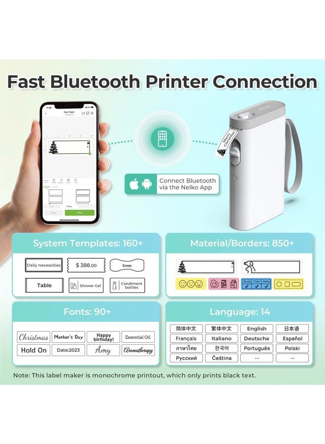 Nelko Label Maker Machine with Tape, P21 Bluetooth Label Printer with 3 Tapes, Wireless Mini Label Makers with Multiple Templates Icon Font Custom for School Office Home, White - Image 2