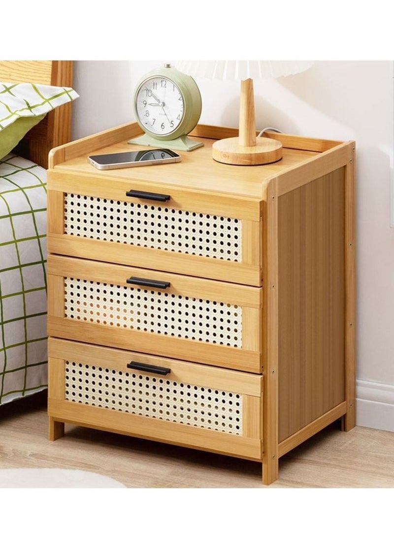 MIXDE 3-Tier boho Wood Bamboo Bedside Table, Nightstand Bedside Cabinet, Side Table, End Table, Sofa Table, Coffee Table with Drawer Storage, open shelf for Bedroom Living Room Office  - Image 1