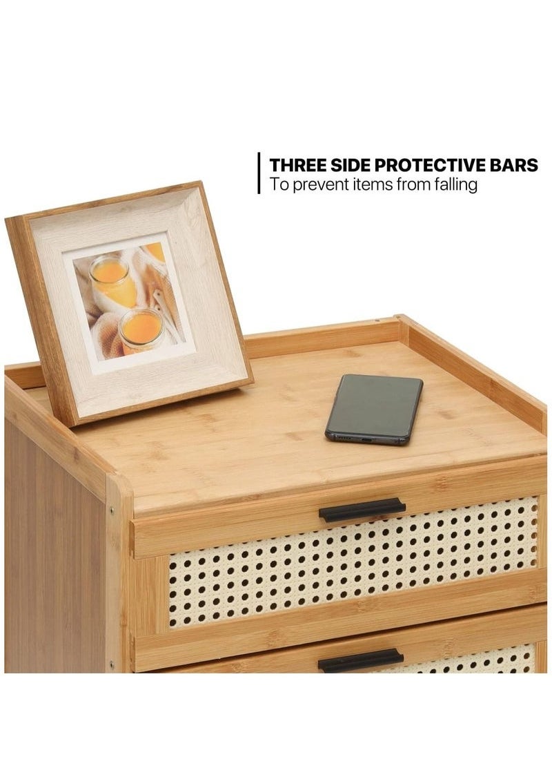 MIXDE 3-Tier boho Wood Bamboo Bedside Table, Nightstand Bedside Cabinet, Side Table, End Table, Sofa Table, Coffee Table with Drawer Storage, open shelf for Bedroom Living Room Office  - Image 4