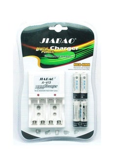 Battery Charger 3 Pin with 4 Piece AA 600mAh Rechargeable Batteries