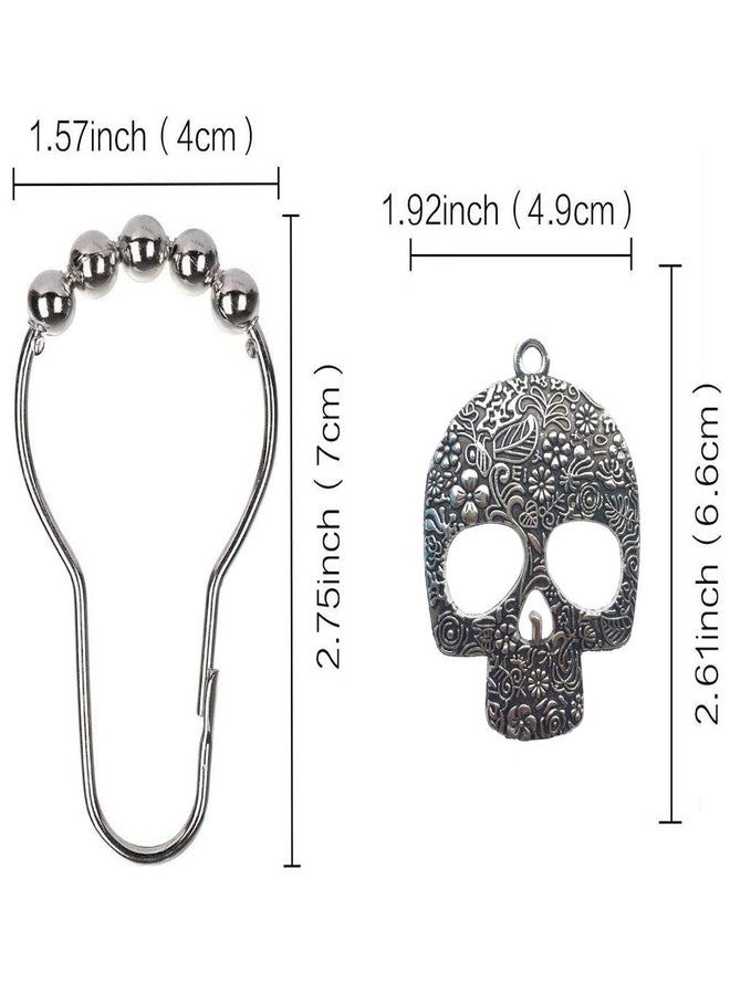 ZILucky Set of 12 Sugar Skull Shower Curtain Hooks Decorative Home Bathroom Stainless Steel Rustproof Skeletons Shower Curtain Rings Decor Accessories (Silver) - Image 3
