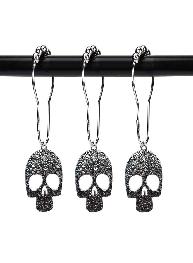 ZILucky Set of 12 Sugar Skull Shower Curtain Hooks Decorative Home Bathroom Stainless Steel Rustproof Skeletons Shower Curtain Rings Decor Accessories (Silver) - Image 1