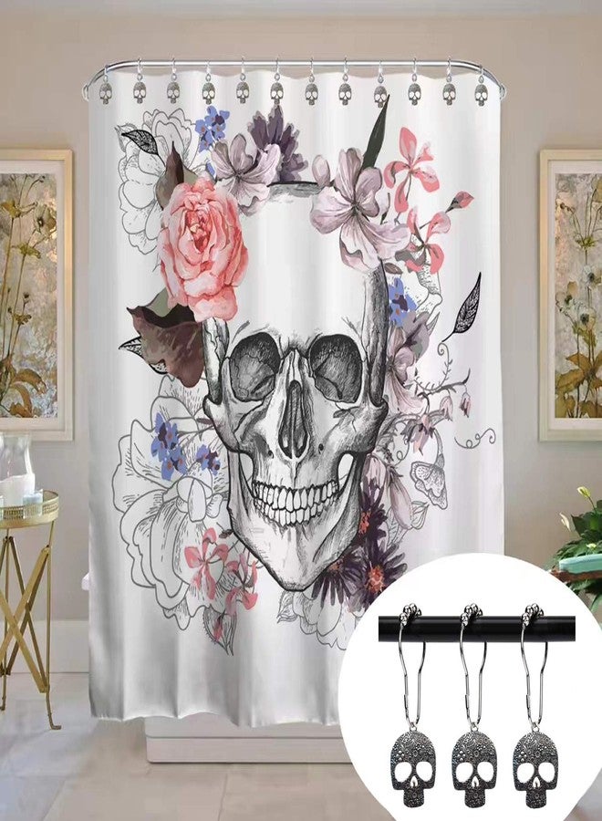 ZILucky Set of 12 Sugar Skull Shower Curtain Hooks Decorative Home Bathroom Stainless Steel Rustproof Skeletons Shower Curtain Rings Decor Accessories (Silver) - Image 2
