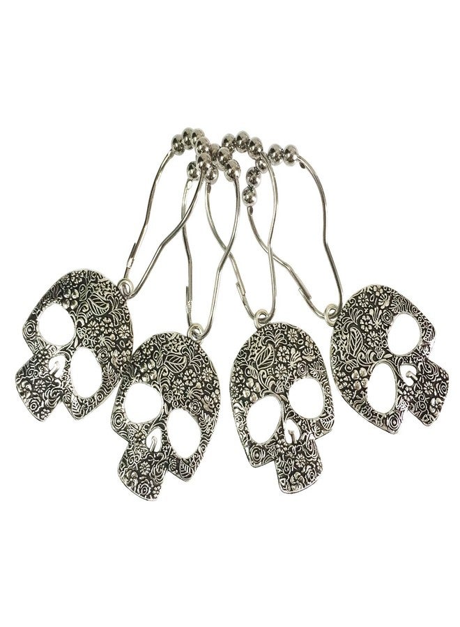 ZILucky Set of 12 Sugar Skull Shower Curtain Hooks Decorative Home Bathroom Stainless Steel Rustproof Skeletons Shower Curtain Rings Decor Accessories (Silver) - Image 4