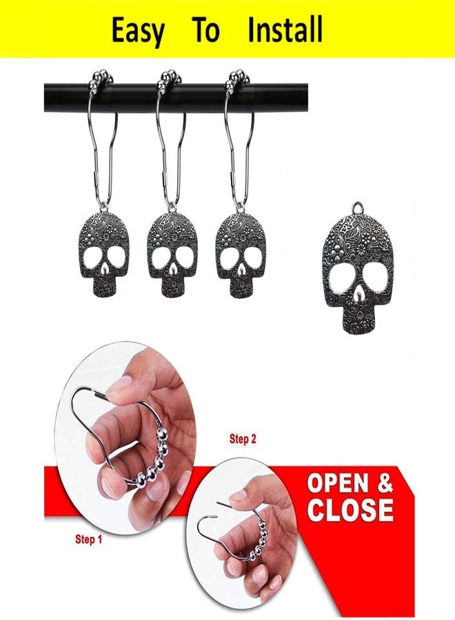 ZILucky Set of 12 Sugar Skull Shower Curtain Hooks Decorative Home Bathroom Stainless Steel Rustproof Skeletons Shower Curtain Rings Decor Accessories (Silver) - Image 5