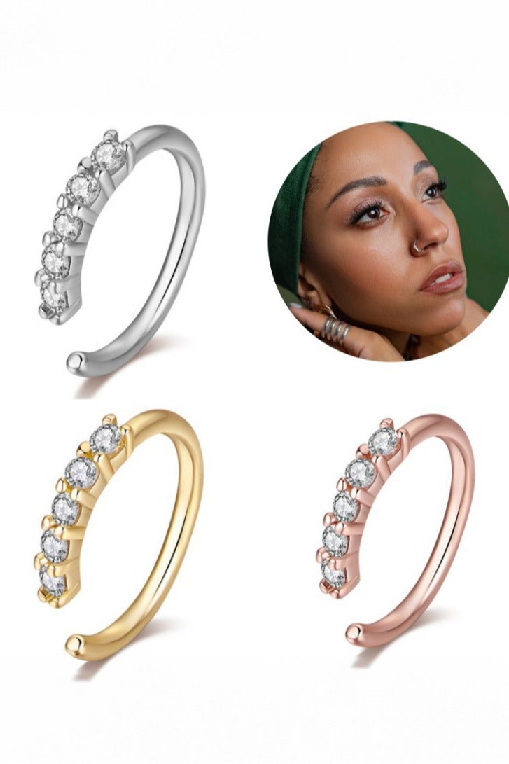 Manhua 3-piece set of mini zircon nose clips,5-diamond super flash ring nose nails without drilling - Image 1