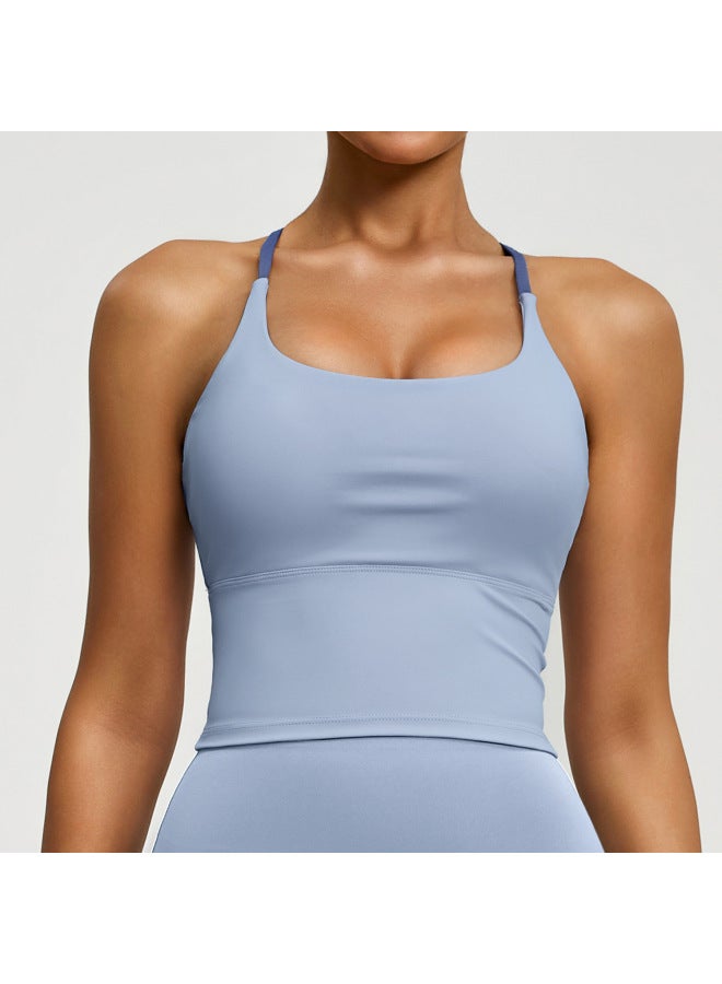 European And American High-elastic Sports Vest With Fixed Chest Pads, High-intensity Slim-fit Anti-shock Fitness Bra For Women