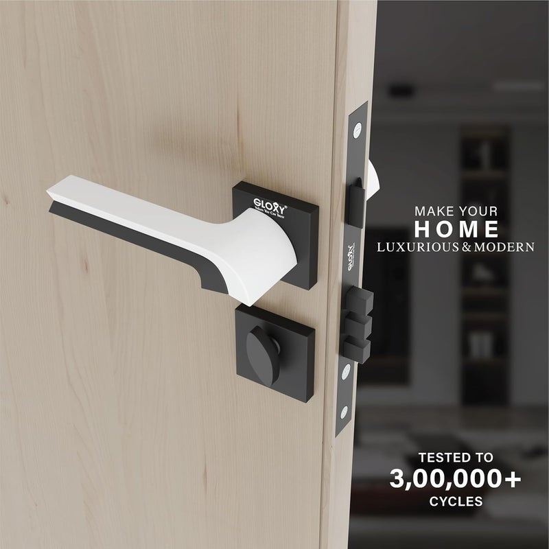 GLOXY GLOXY Premium Door Locks for Main Door Door Lock for Bedroom Mortise Door Lock Set Door Lock Handle Set with 3 Brass Key for HomeOfficeHotel White Black Finish 2 Years Warranty Pack of 1  - Image 5