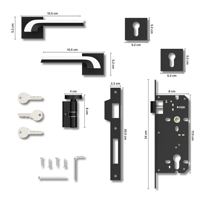 GLOXY GLOXY Premium Door Locks for Main Door Door Lock for Bedroom Mortise Door Lock Set Door Lock Handle Set with 3 Brass Key for HomeOfficeHotel White Black Finish 2 Years Warranty Pack of 1  - Image 3