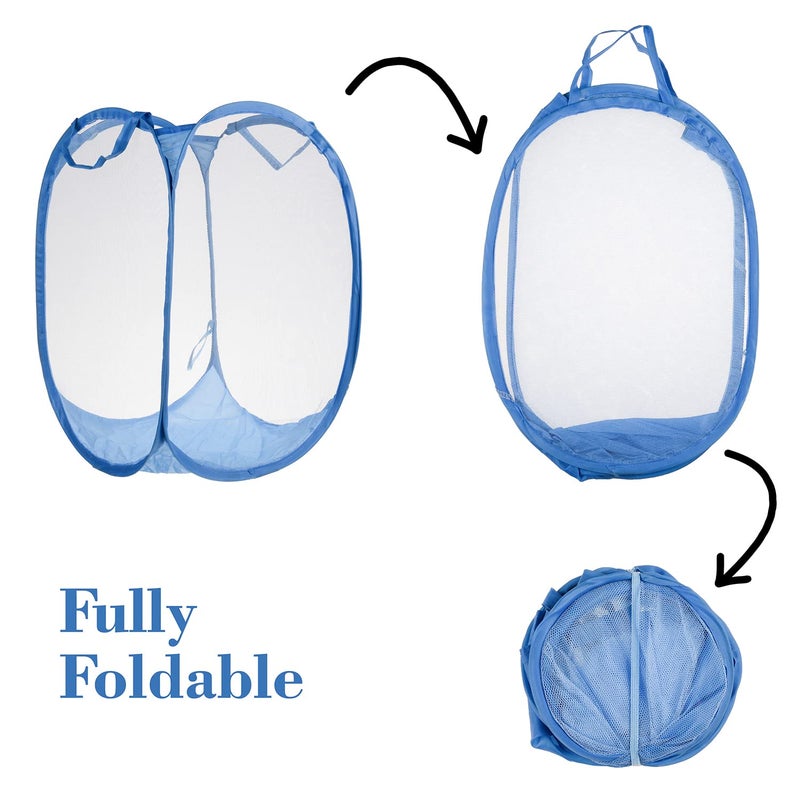 Kuber Industries Net Laundry Basket Foldable Lighweight Clothes Basket for Kids Room Nylon Durable Storage Basket with handle Small Sky Blue - Image 4