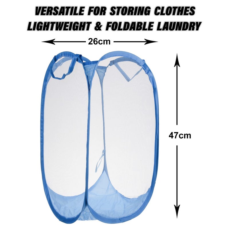 Kuber Industries Net Laundry Basket Foldable Lighweight Clothes Basket for Kids Room Nylon Durable Storage Basket with handle Small Sky Blue - Image 3