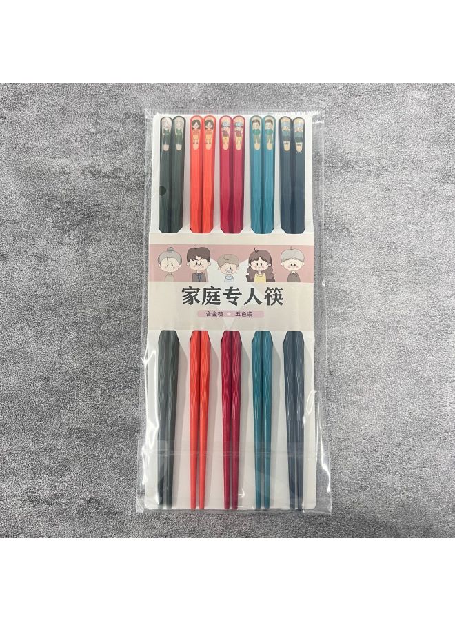 Chopsticks Experts, Ten Pairs Of Trendy Chopsticks, High Temperature Resistant Household Gift Alloy Chopsticks, One-piece Delivery, Group Purchase-Color:Cartoon Character Dark Five Pairs  - Image 1