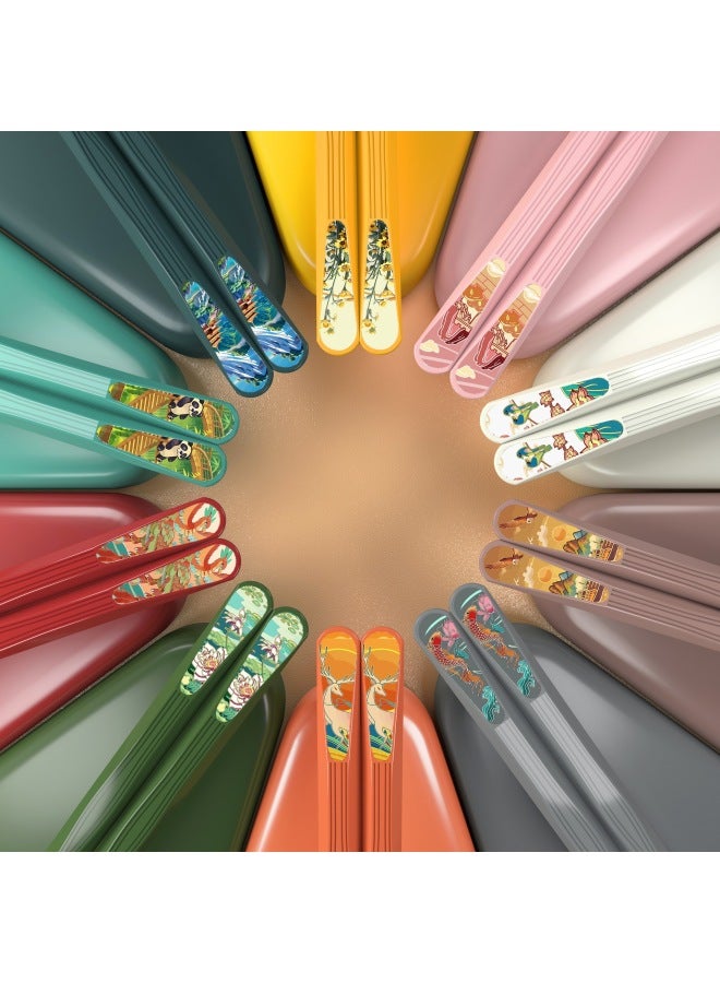 Chopsticks Experts, Ten Pairs Of Trendy Chopsticks, High Temperature Resistant Household Gift Alloy Chopsticks, One-piece Delivery, Group Purchase-Color:Cartoon Character Dark Five Pairs  - Image 5
