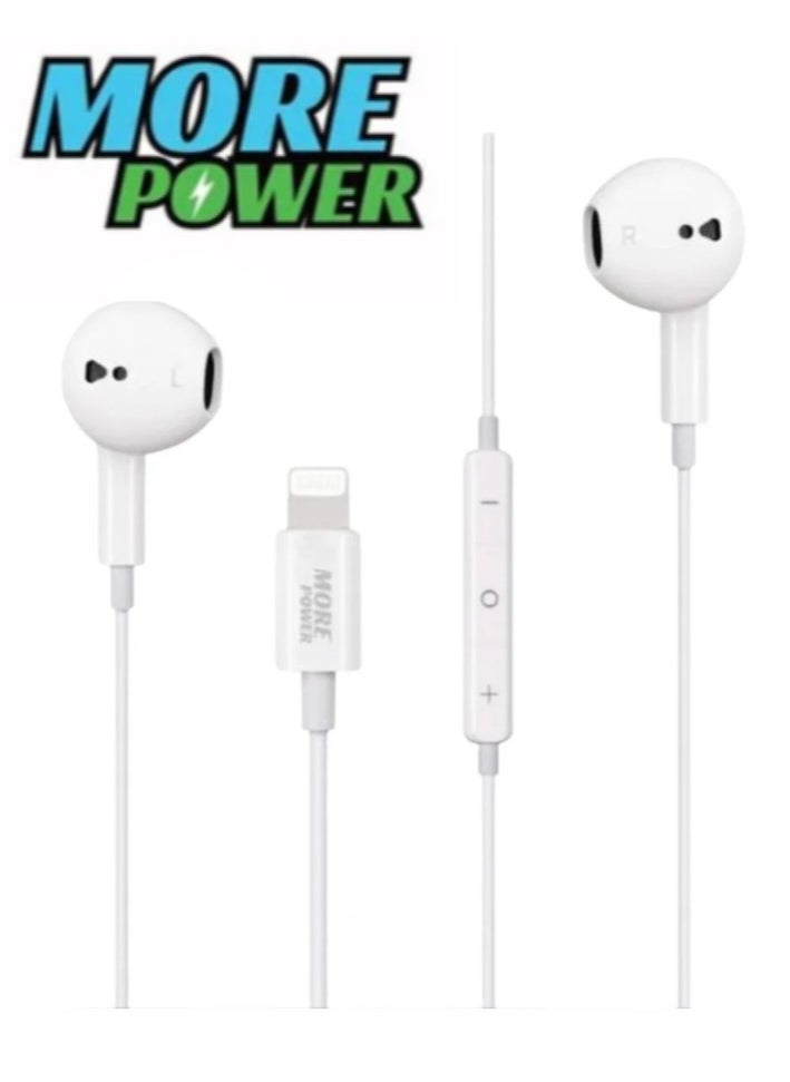 MORE POWER More Power Certified Wired Earbuds with Lightning Connector | High-Quality Stereo Sound Headphones with Microphone & Volume Control | Compatible with iPhone 14/13/12/SE/11/XR/XS/X/7/7 Plus/8 